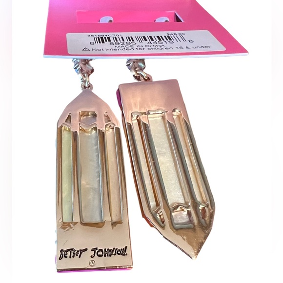Betsey Johnson NWT Back to School Yellow Pink Gold Tone Drop Earrings (J023) - Picture 2 of 5
